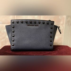 Michael Kors Selma Navy Blue Crossbody Handbag Black Studs NO STRAP